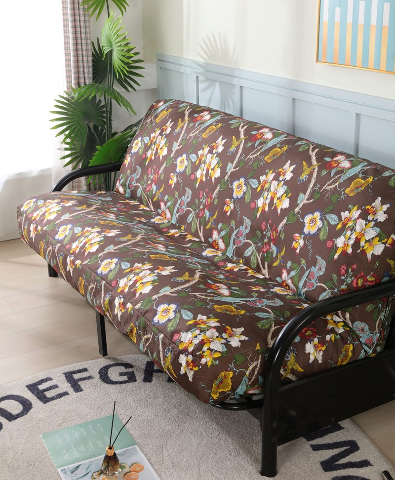 OctoRose Full Size 3 Side Zipper Linen Printing Birds Brown Futon Cover Sofa DayBed Couch Mattress Slipcover (Linen-Birds-Brown, Full Size) - Image 2